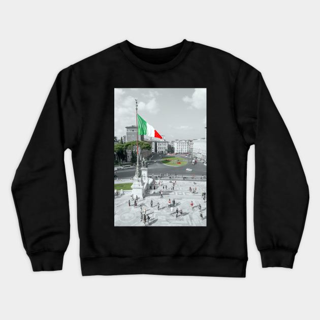 Piazza Venezia in Roma, Italy with colors red, white and green Crewneck Sweatshirt by JohnKruger